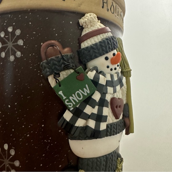 3D snowman Happy Holidays stoneware cookie jar - Picture 4 of 5